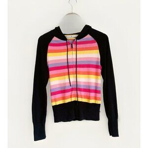 Tommy Hilfiger Womens Large Retro Y2K Colorful Stripe Hoodie Zip Knit Jacket